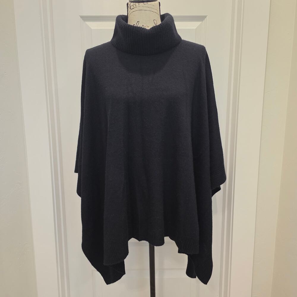 J Crew Wool Cashmere Poncho Womens One Size Black Turtleneck Oversized Sweater